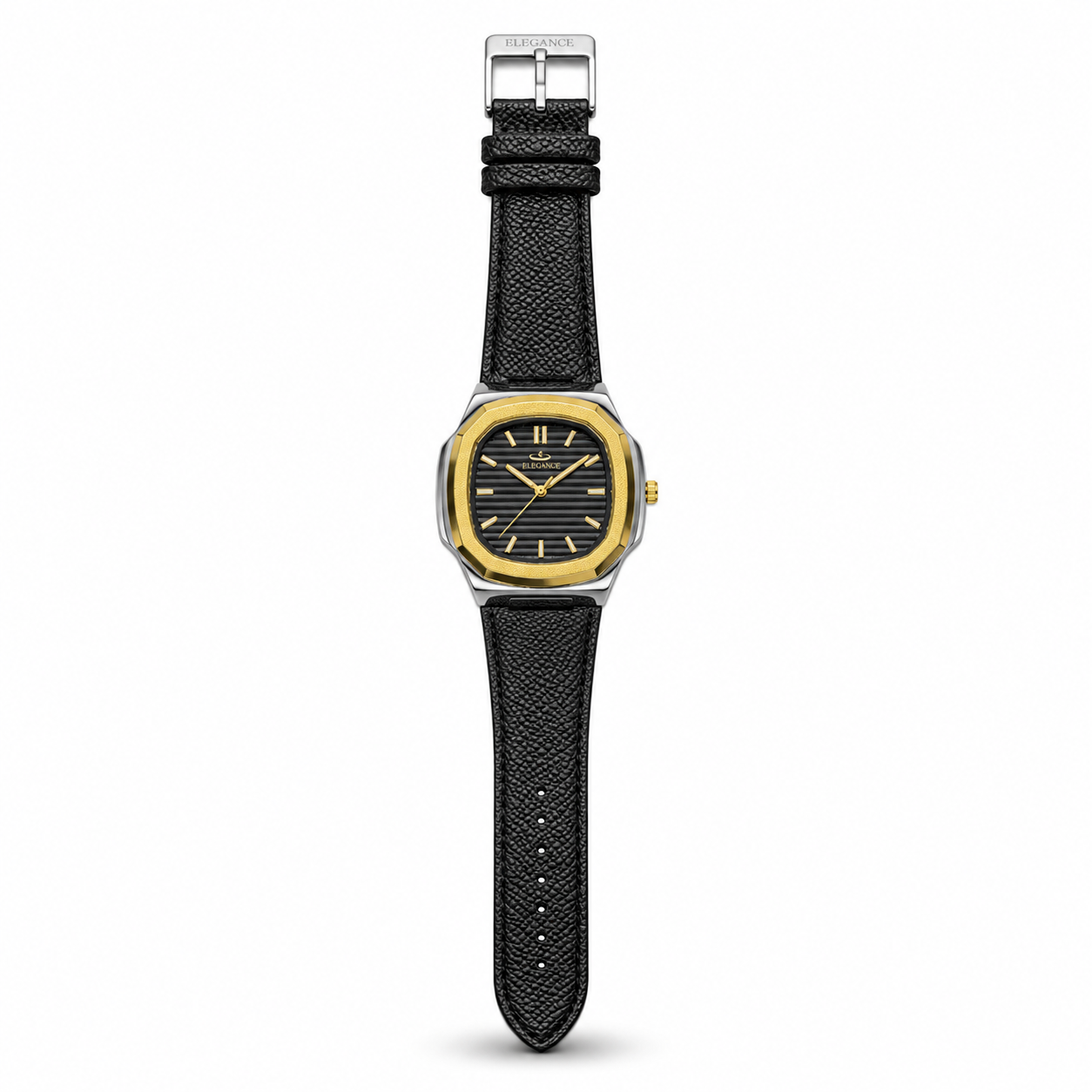 Elegance Nautilus Gold Bezel Black Textured Leather Edition