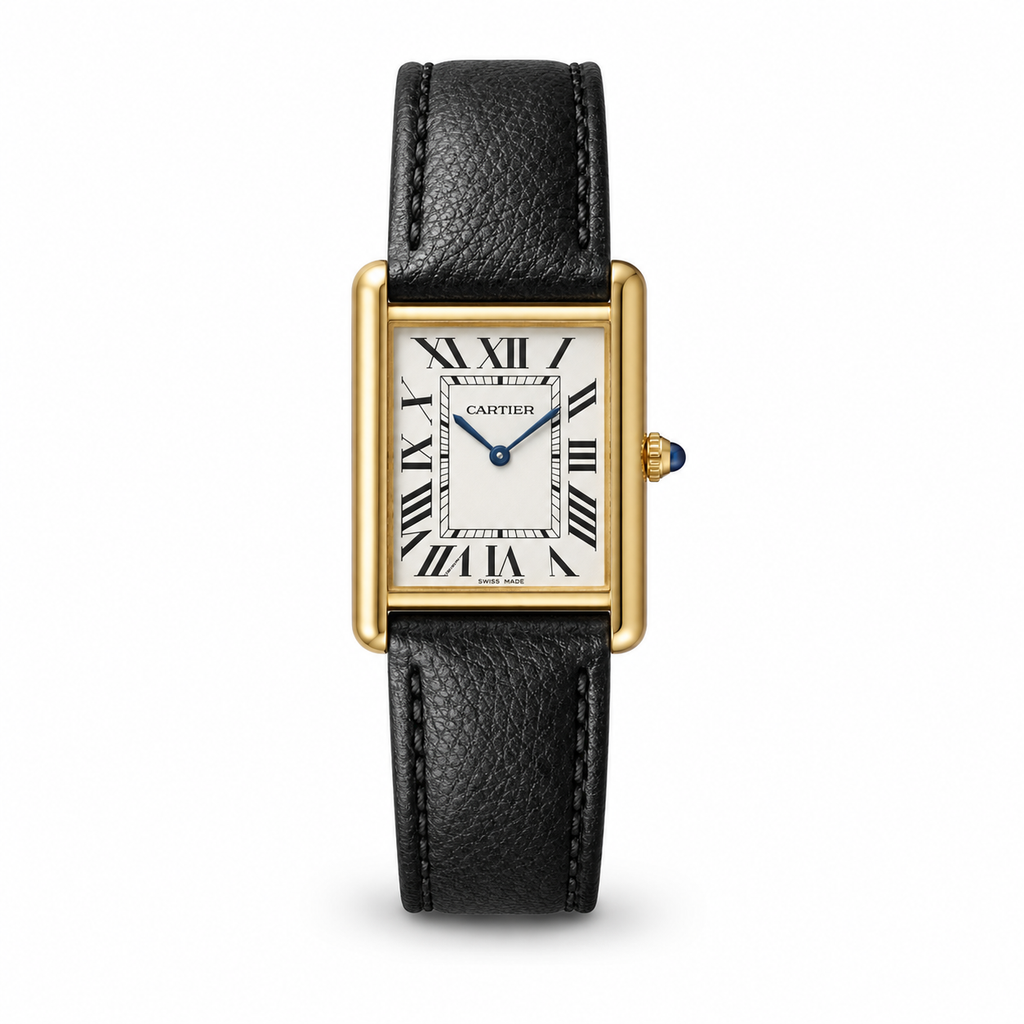 Cartier Tank Solo Gold Edition (White Dial & Black Leather Strap)