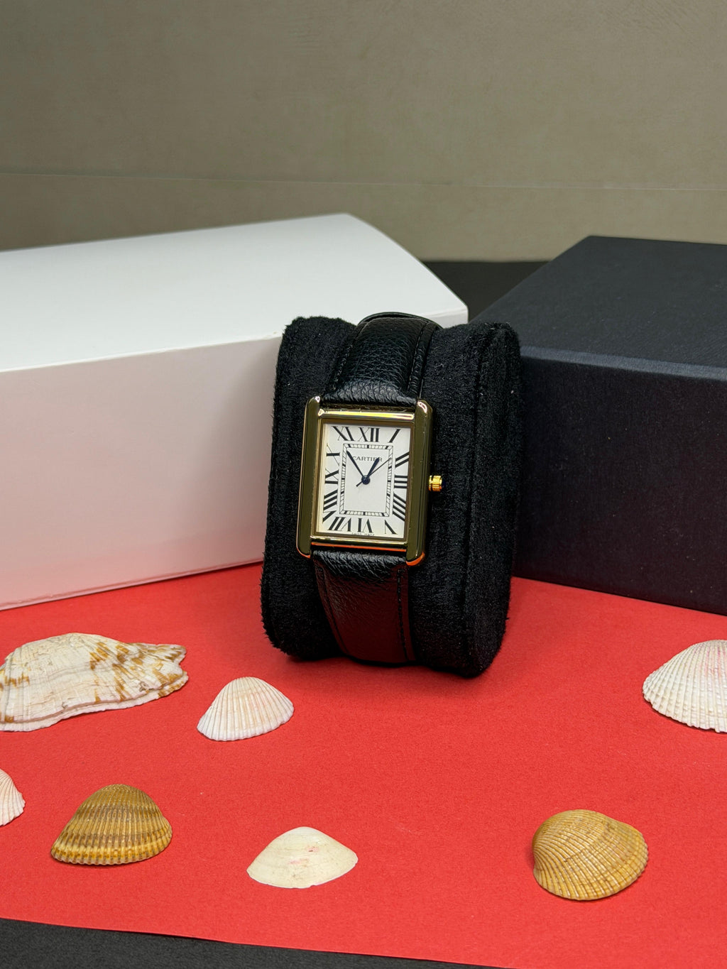 Cartier Tank Solo Gold Edition (White Dial & Black Leather Strap)