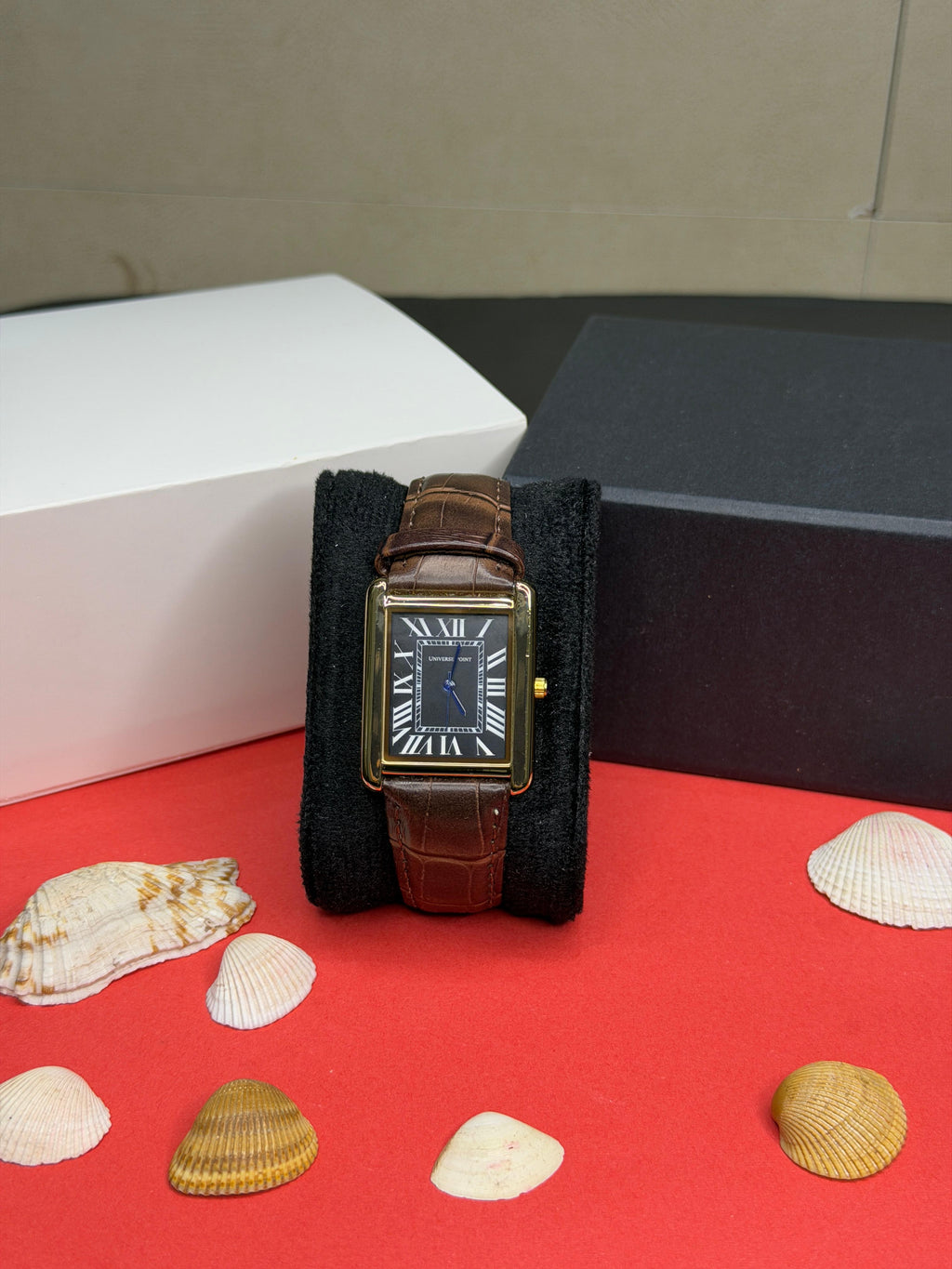 Cartier Tank Style Gold Edition (Black Roman Dial & Brown Alligator Leather) With Masterlock